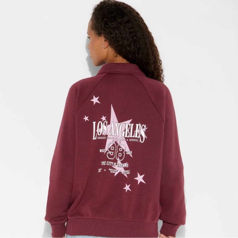Zoe + Liv Burgundy Pullover with White LA & Star Appliqués - Picture 2 of 2